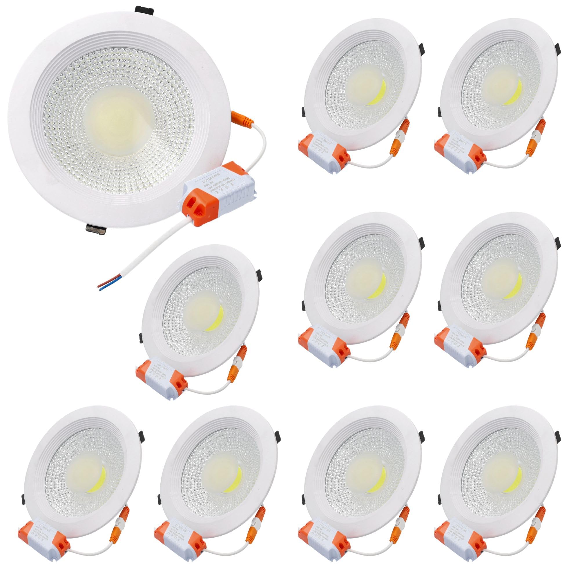Jandei – Downlight LED COB 20W Encastrable, Foco Marco Redondo Blanco 185x45 mm (Orificio para Empotrar 160mm), 1800 Lumen, IP44 Ideal Baño y Cocina (Luz Fría 6000K, 10 Unidades)