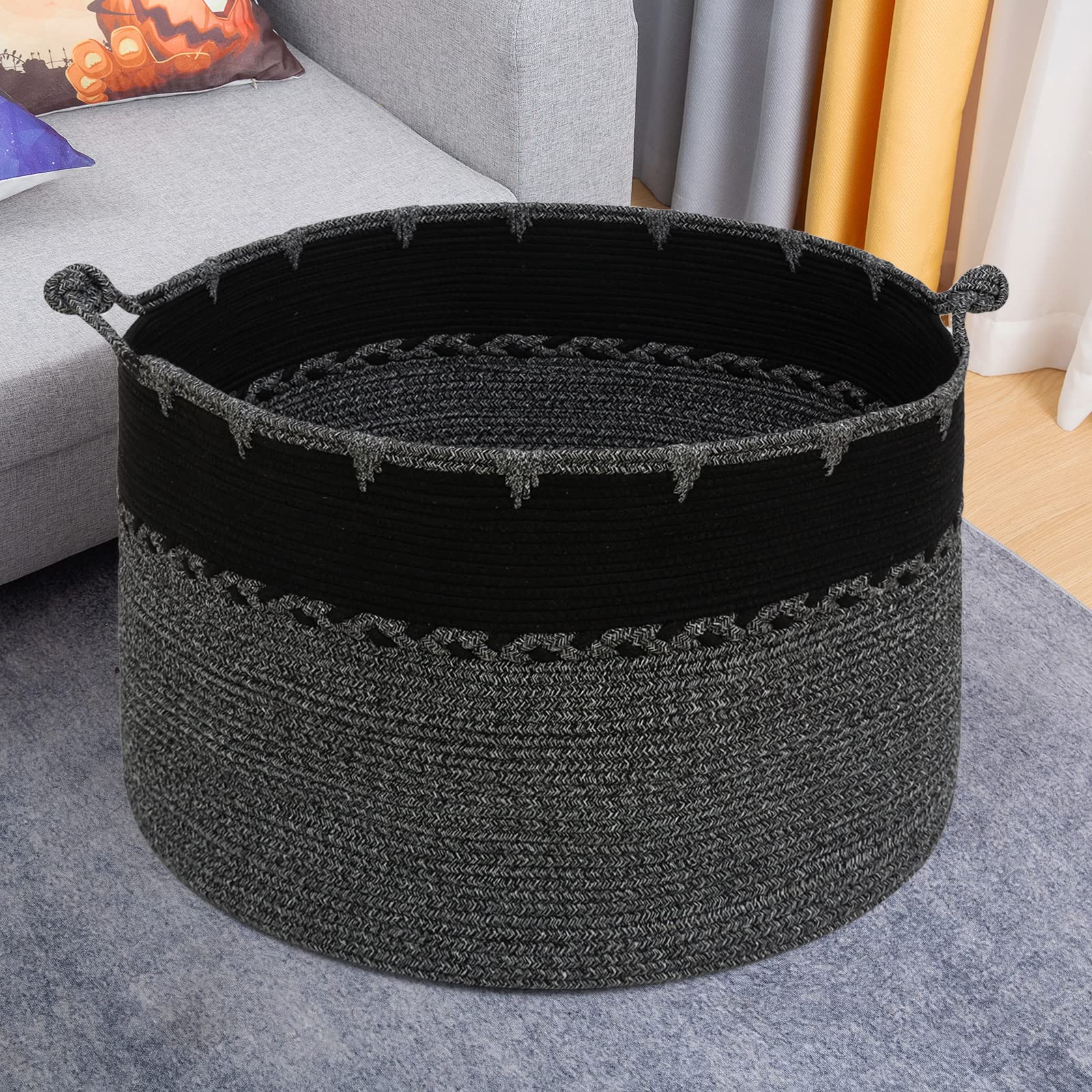 XXXXXL - Cestas de cuerda grandes para manta de 66 x 66 x 45 cm, cestas tejidas organizadoras para almacenamiento para mantas, cesta de lavandería para juguetes, cesta de almacenamiento con asa