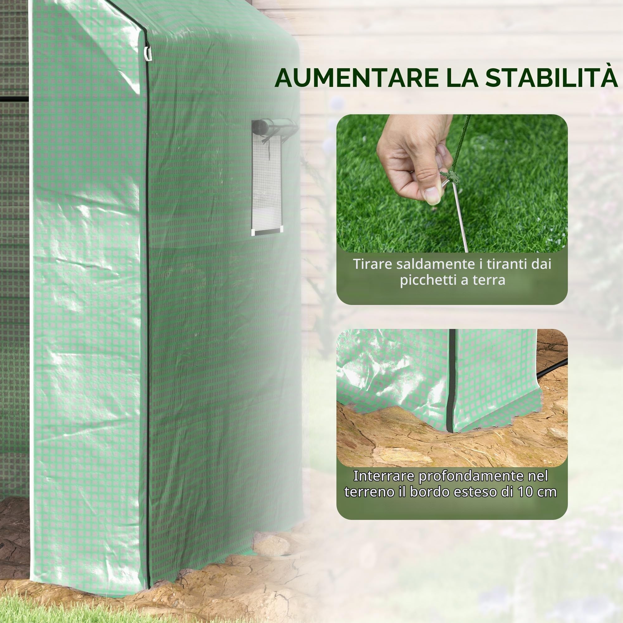 Outsunny Serra da giardino in PE con ripiani a 3 livelli, serra da balcone, telone rinforzato 135 g/m², telaio in acciaio, porta arrotolabile, per verdure, piante, fiori