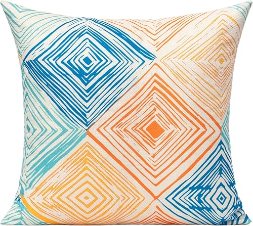 Miniatura 4 de Juego de 2 fundas de almohada lumbares amarillas y naranjas de 12 x 20 pulgadas, para muebles de patio, banco, sofá geométrico, a rayas, cuadradas,