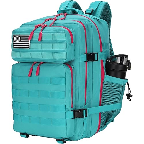 25L Tactical Military Backpack Small Travel Rucksack for Men and Women Assault Pack Bug Out Bag Molle Daypack Gym Backpack with Bottle Holder (Neon Teal)