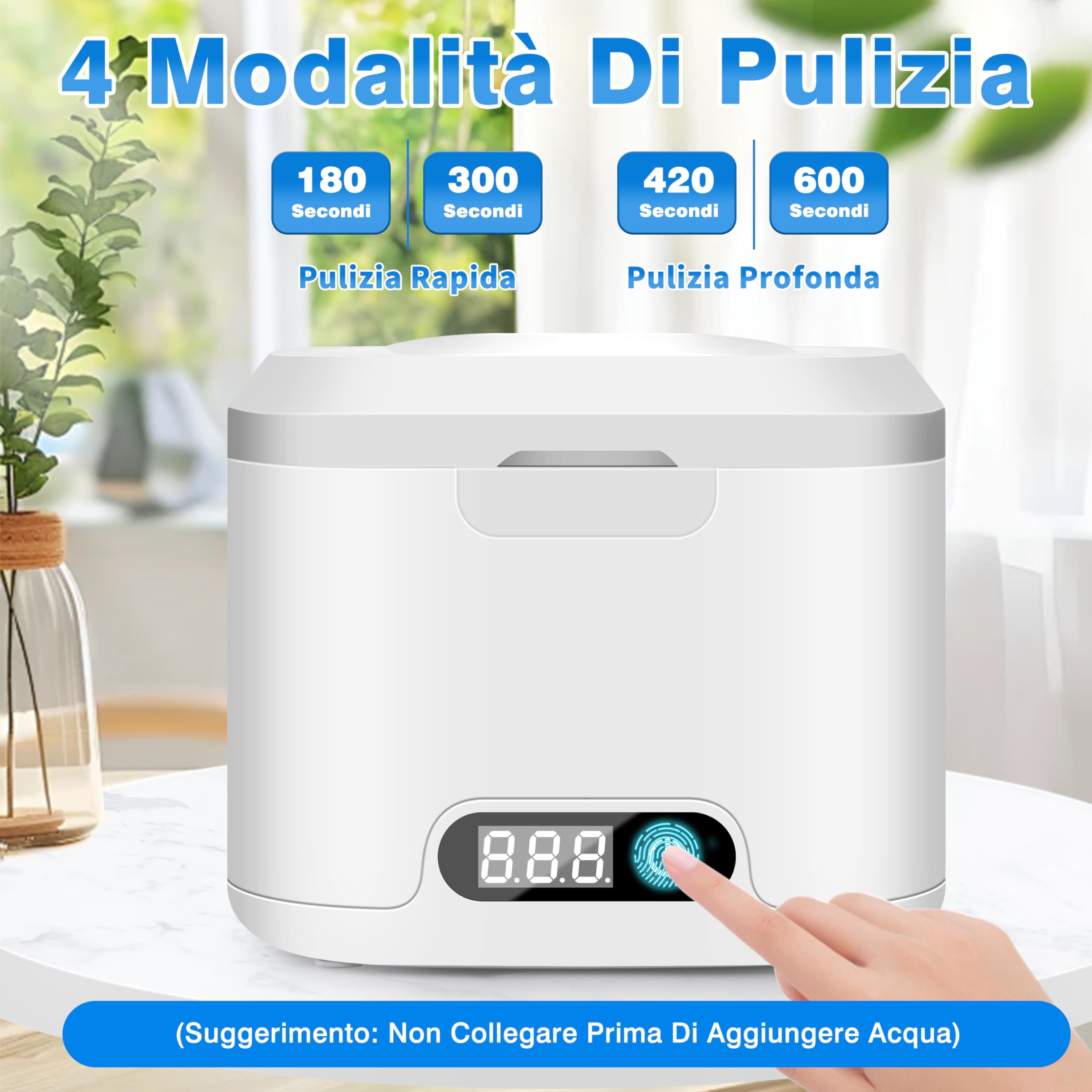 Charmofun Pulitore Ultrasuoni 49000Hz, 340ML Pulitore Ultrasuoni Apparecchio Denti con Luce UV, Ultrasonic Cleaner con 4 Modalità Temporali, Lavatrice Ultrasuoni per Bite, Protesi dentali, Orologi, Gi