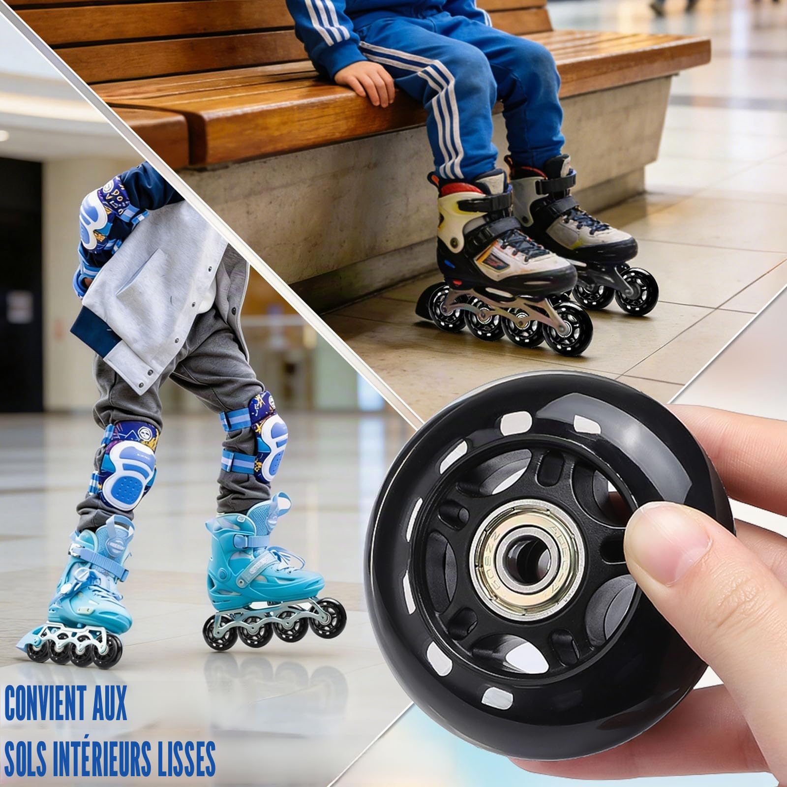 TOBWOLF Lot de 8 roues de patins à roulettes de rechange avec roulements ABEC 7, noir 70 mm/76 mm, dureté 82A/84A, unisexe