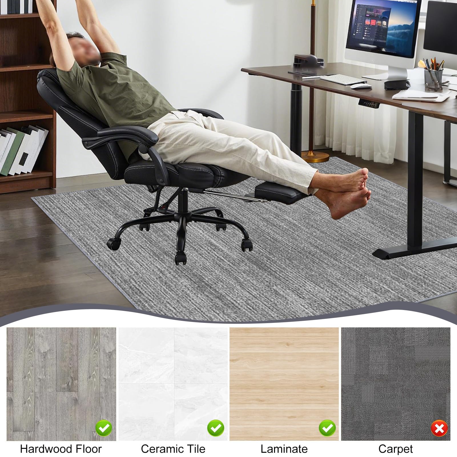 Tappeto Sedia Ufficio, Tappeto Sedia Gaming, Tappeto Salvapavimento Antiscivolo, Tappetino per Sedia da Scrivania, Tappetino Protettivo per Pavimenti Duri, Tappeto per Sedia con Ruote 100 x 140 cm