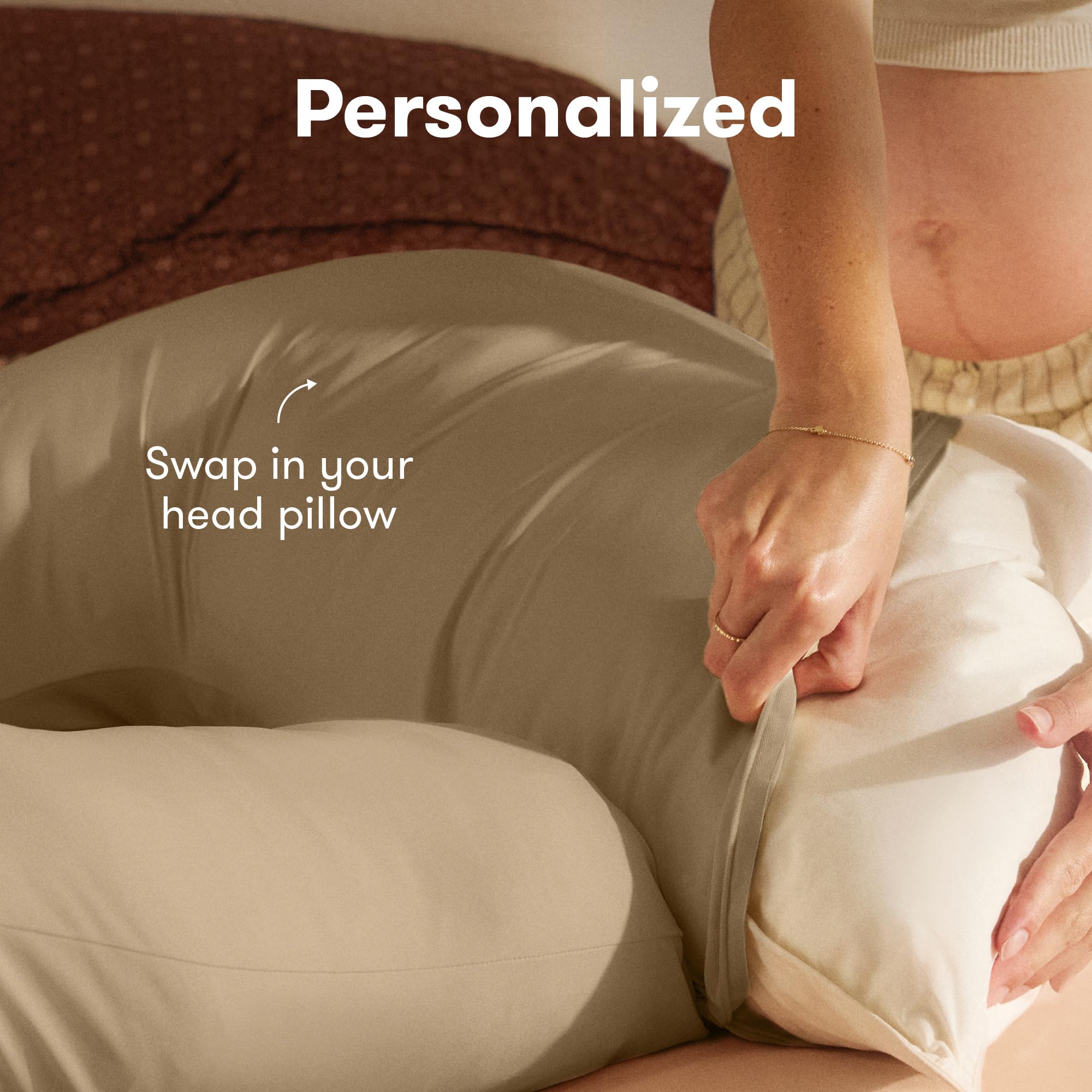 Frida Mom Full Body Support Pregnancy Pillow, Cooling Pregnancy Pillow, Wraps Around for All Over Support, Extended Length to Support from Head to Toe, Easy to Clean, Compact Storage Bag, Taupe - 3