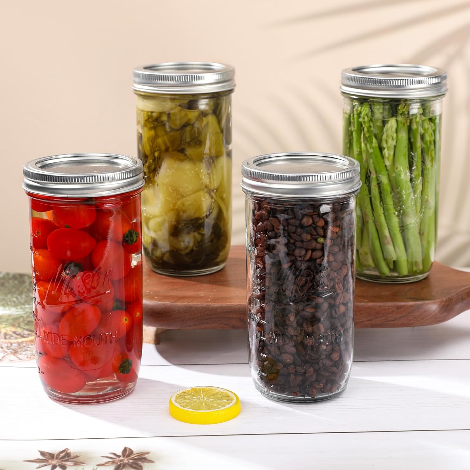24oz Wide Mouth Mason Jars – 4 Pack Reusable Glass Mason Jars with Airtight Lids for Canning, Pickling, Food Storage, Jam, Jelly, DIY Crafts – Dishwasher Safe