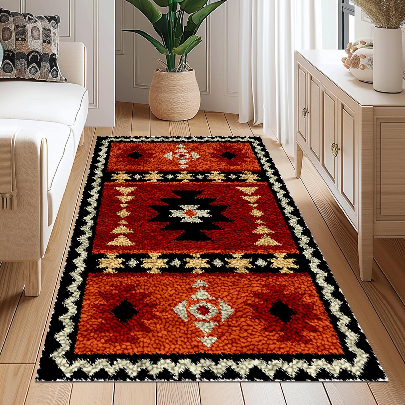 Knüpfteppich Zum Selber Knüpfen DIY Stickkissen Teppich 80 x 115 cm - Unfinished Häkelteppich Set mit Vordruck - Latch Hook Kits für Kinder Erwachsene - Wohnzimmer Teppich Tapisserie Latch Hook Kit