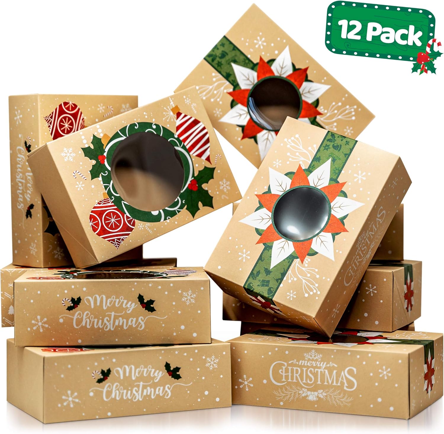 Buy Christmas Cookie Boxes With Window Bulk 12 Pack Kraft Large Holiday Christmas Food Bakery Treat Boxes Candy And Cookie Boxes For Gift Giving Kraft Packaging Containers Tins