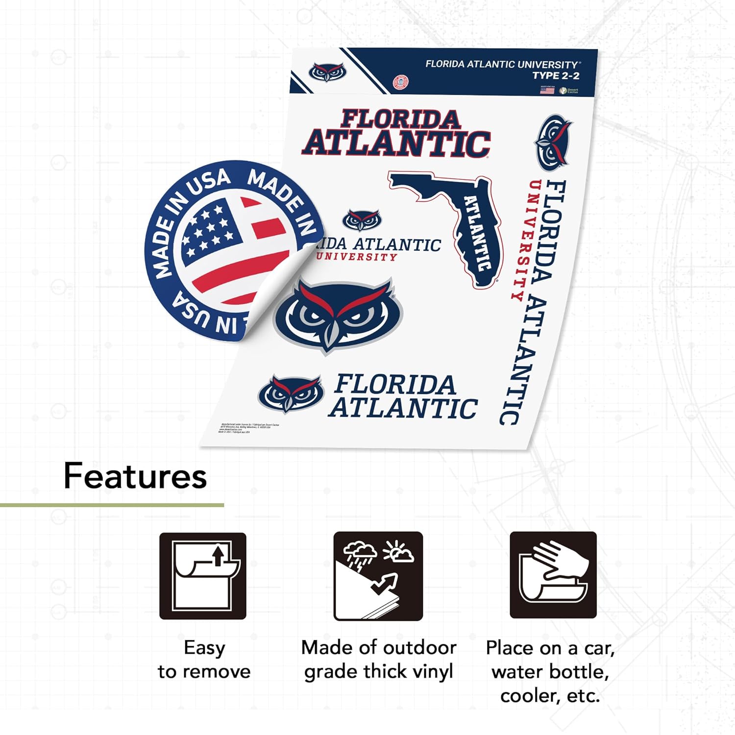 Desert Cactus Florida Atlantic University Sticker Florida Atlantic Owls Vinyl Decal Laptop Water Bottle Car Scrapbook Sheet (Type 2-2) - Image 2