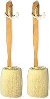2-Pack Natural Loofah Bath Brush with Long Wooden Handle - Exfoliating Back Scrubber for Men & Women, Shower Sponge Loofa