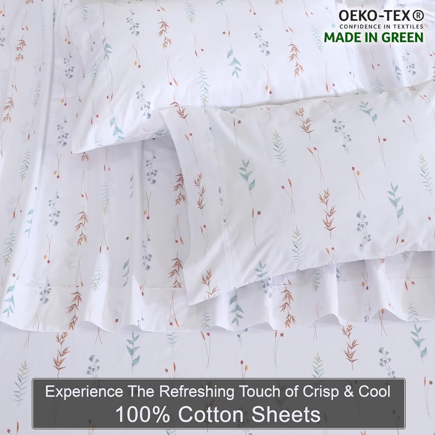 ZOYER 100% Cotton Sheets – Queen Size Percale Bedding, Cooling & Breathable, Durable with a Crisp, Soft & Comfortable Feel, 16" Deep Pocket, 4-Piece Set, Fairy Meadows - Image 2