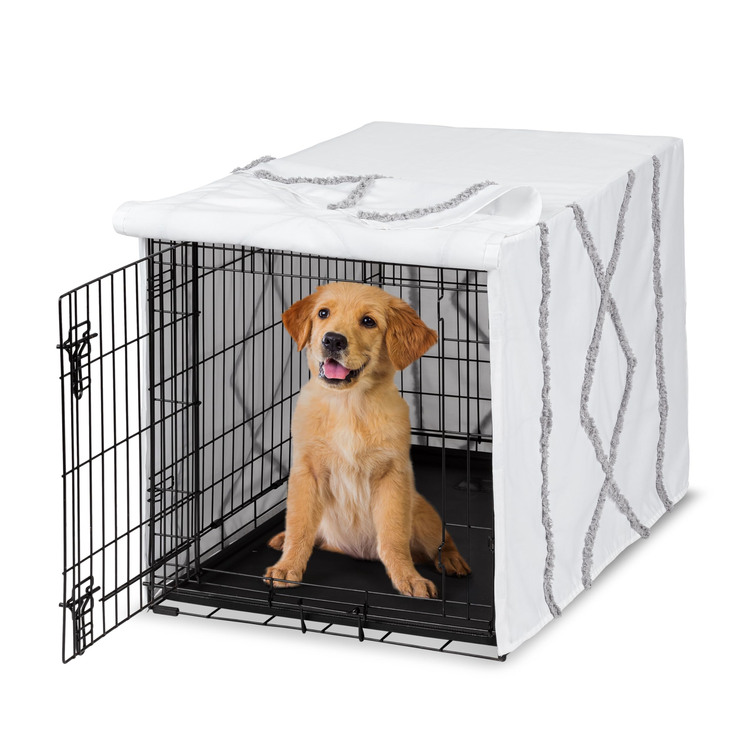 Sweet Jojo Designs 36in. Medium Dog Crate Cover (Grey Boho Modern Tuft) Pet Cage, Kennel Covers (Bohemian, Farmhouse, Shabby Chic, Designer, Neutral,