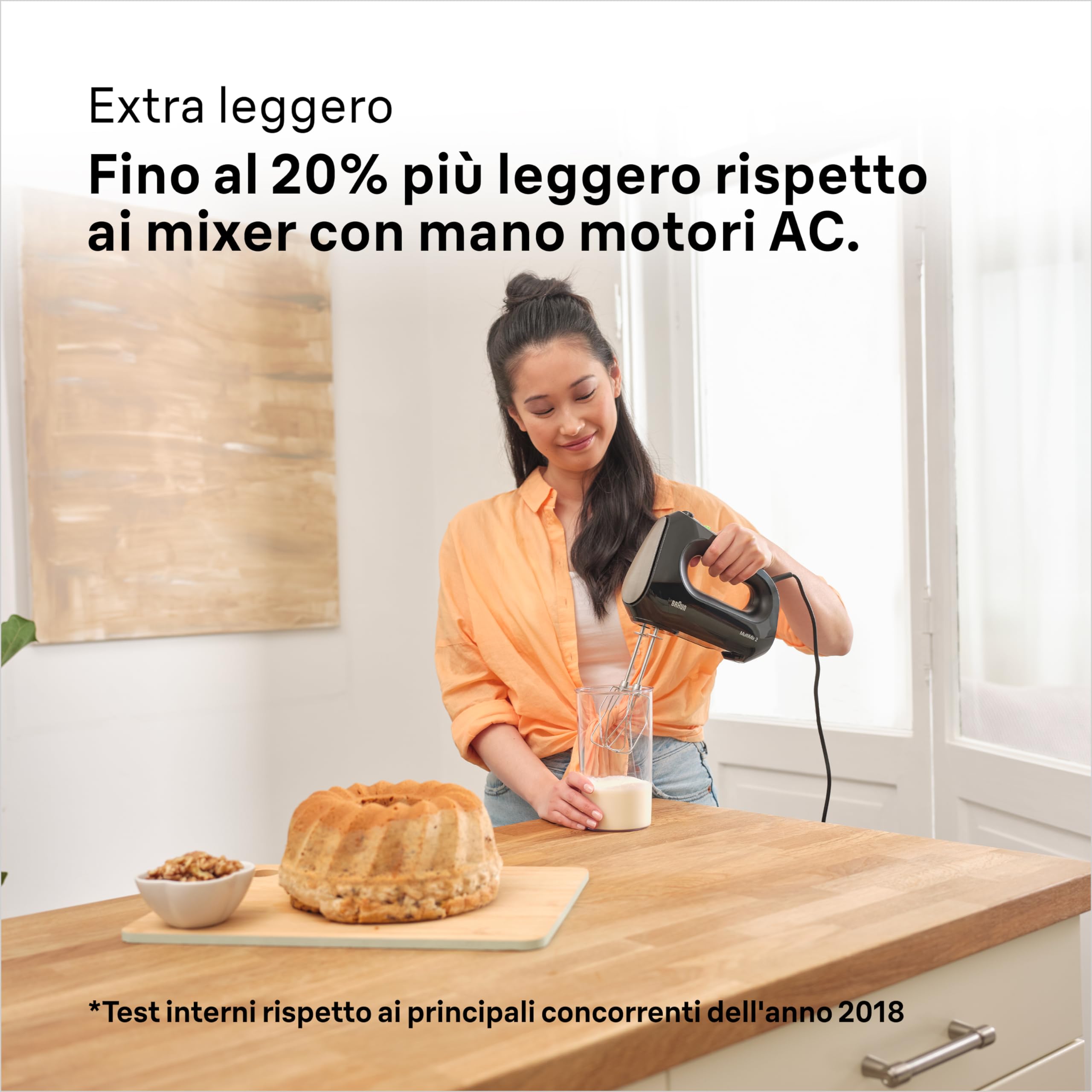 Braun MultiMix 2 HM 2110 BK, Mixer Elettrico Silenzioso con Tecnologia FastMix, 4 Velocità + Turbo, Easy-Click, 2 Fruste e 2 Impastatori Lavabili in Lavastoviglie, 500W, Nero