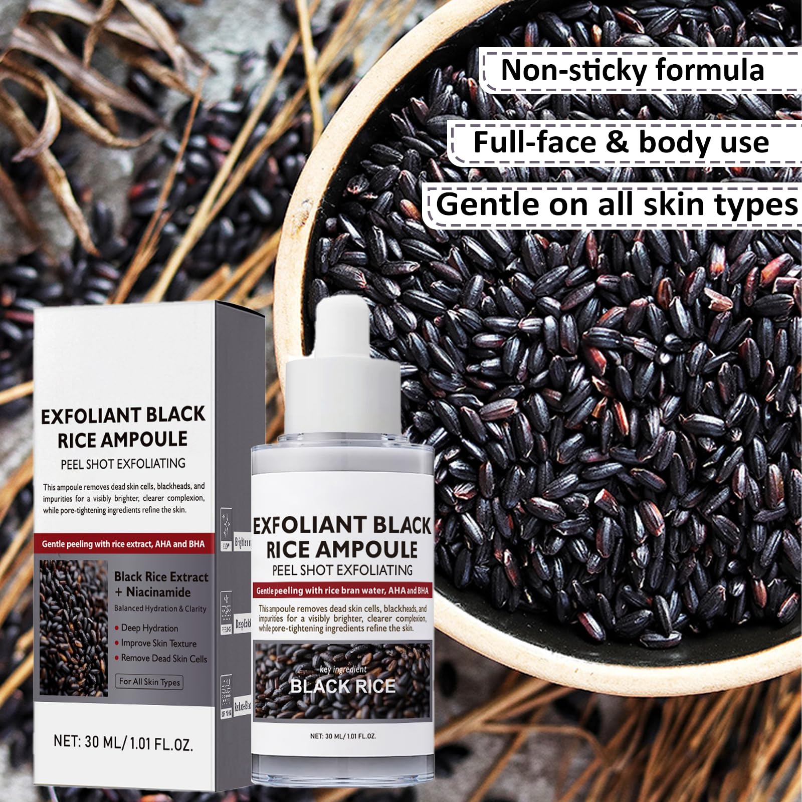 Peel Shot Glow Rice Ampoule, Black Rice Face Exfoliator, Pore Minimizer For Gentle Exfoliation & Hydration - Image 3