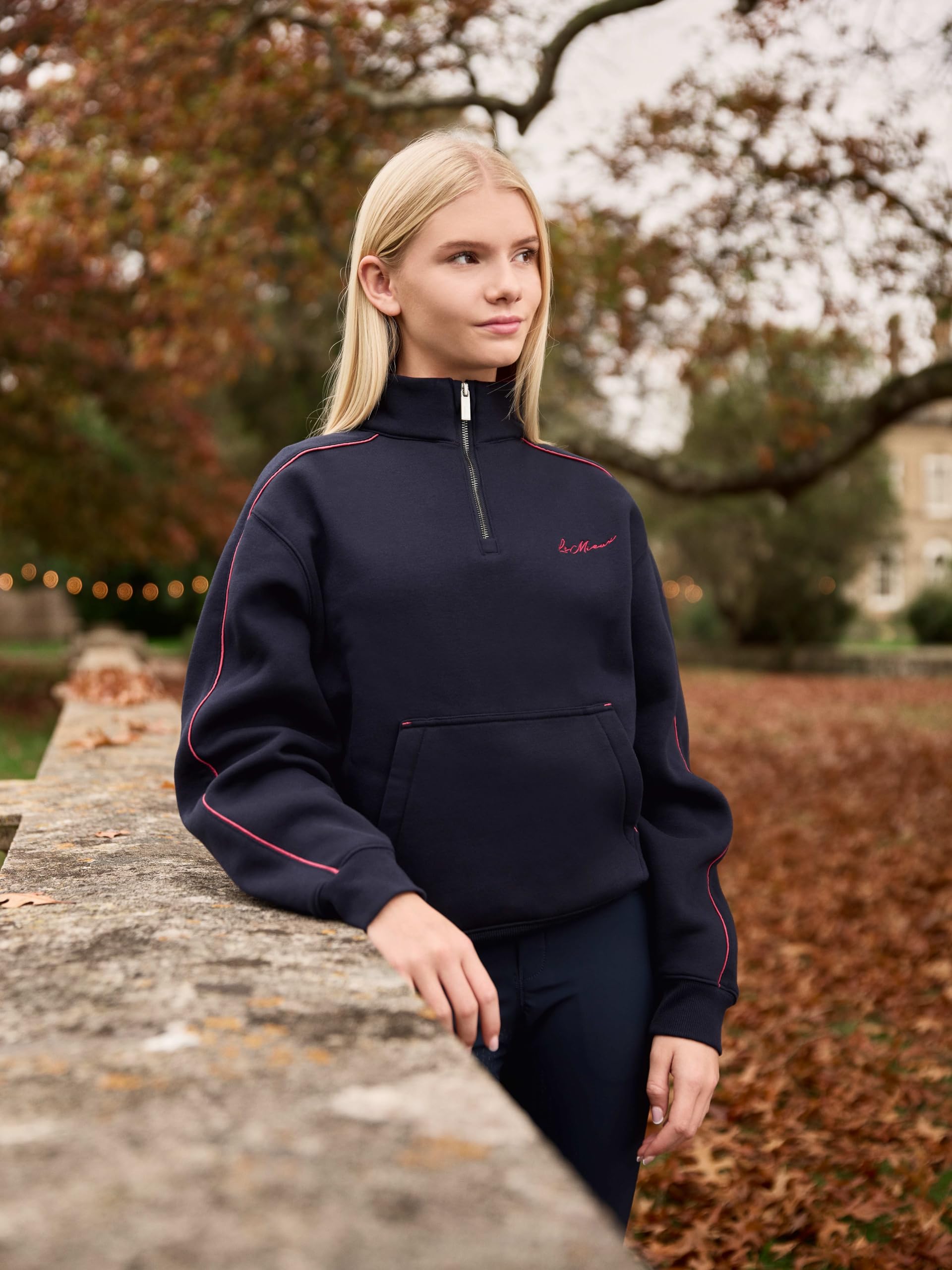 LeMieux Young Rider Kate - Felpa con zip a un quarto, per bambini, colore: Navy/Mirtillo rosso