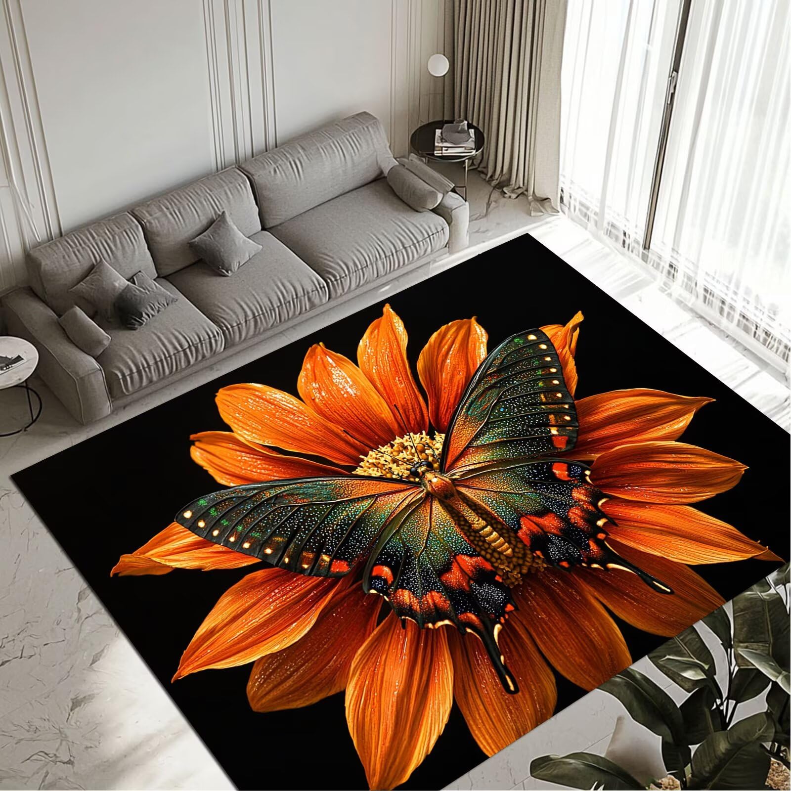 Tapis orange 140x200cm grand tapis de salon et chambre adulte lavable
