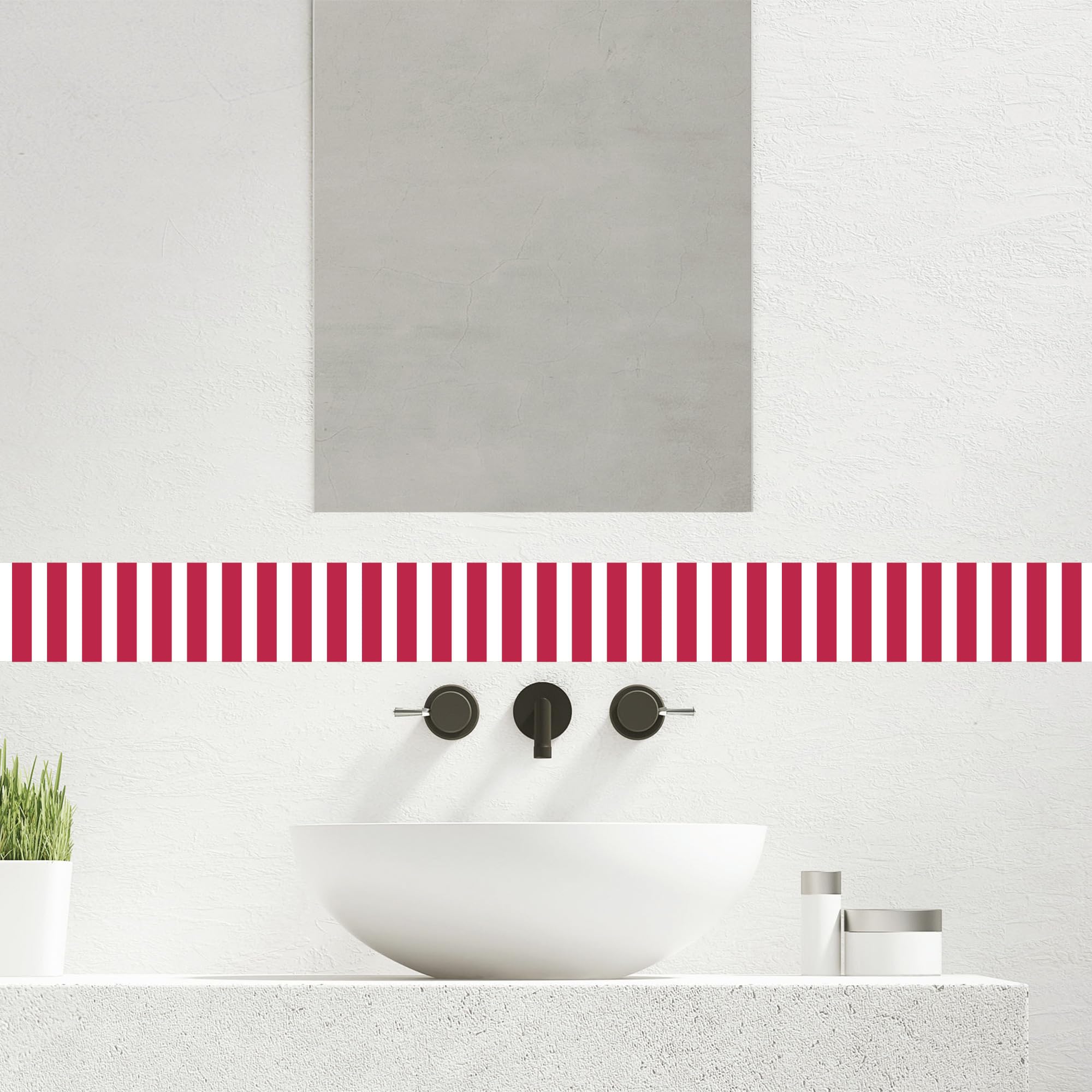 Plage Frise décorative adhésive Rayures Tendance Rouge Fushia 10 cm x 300 cm