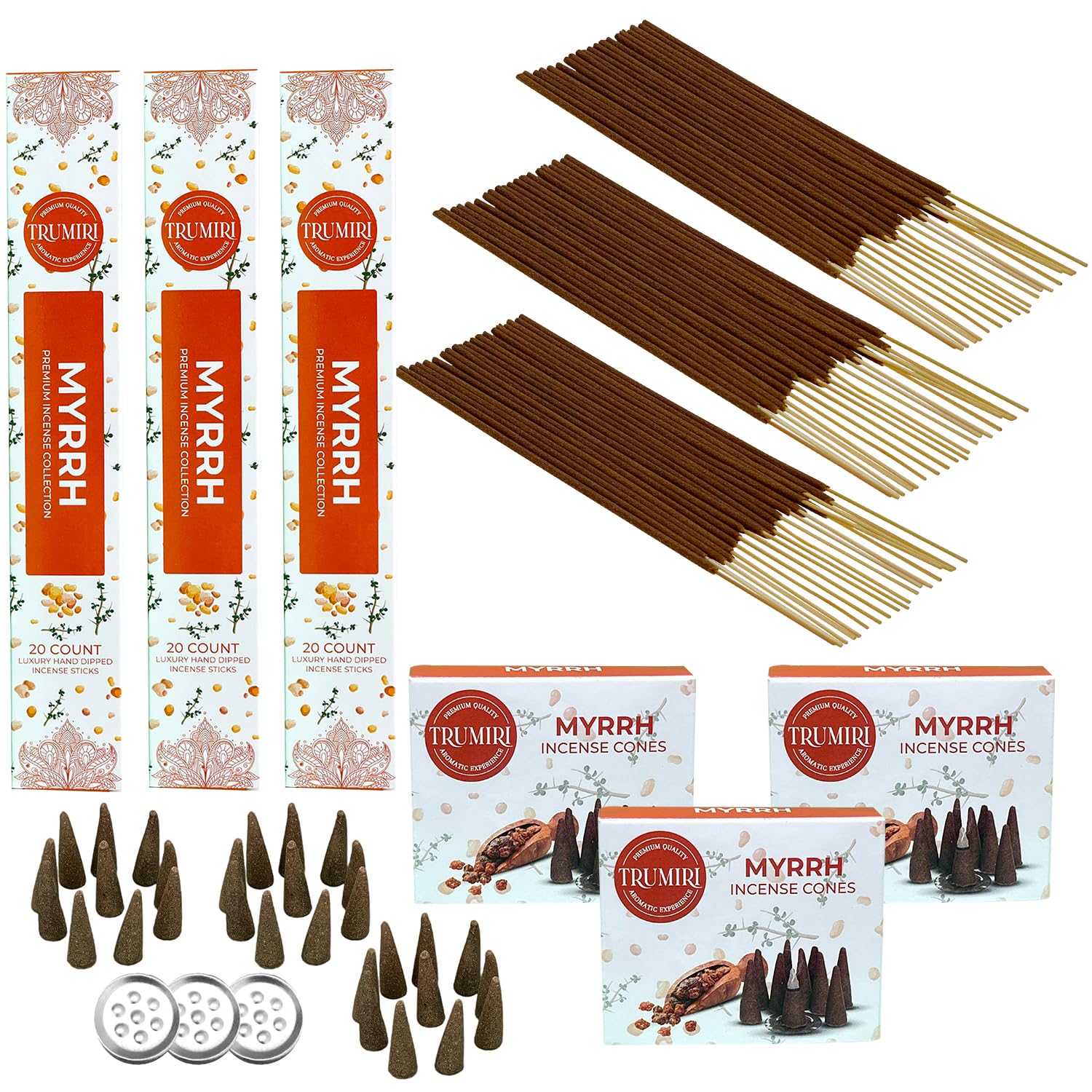 Myrrh Scented Incense Sticks & Incense Cones Combo Pack - 60 Insence-Sticks + 30 Insence Cones - Inscense - Incense Cones Scented - Insents