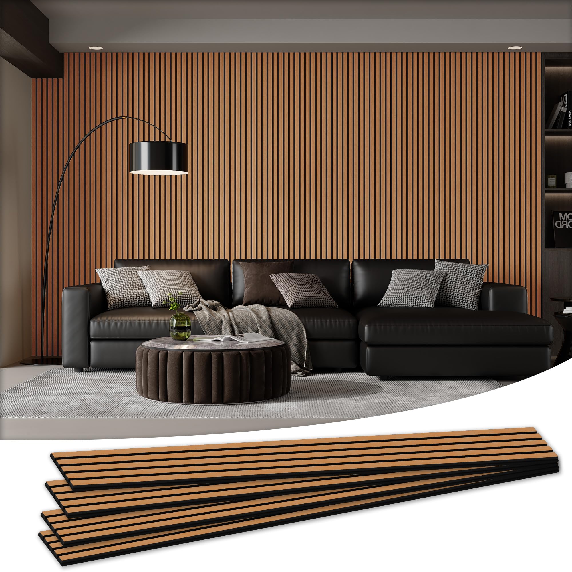 4 pack 105.9" x 12.6" x 0.8" acoustic wall panels sound absorbing, wood slat wall panels for wall decor, soundproof wood wall panels, brown