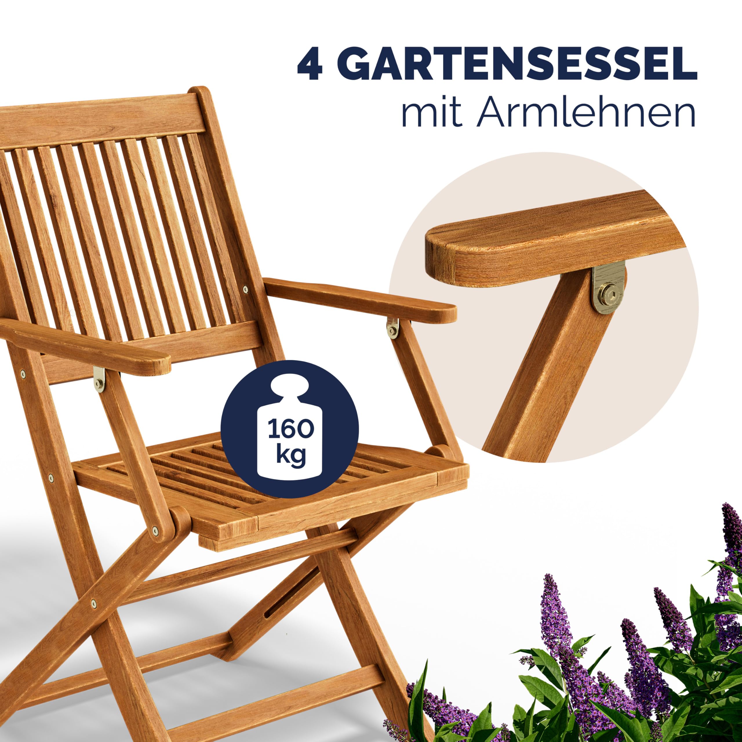 Casaria 4er Set Gartenstuhl Sydney FSC®-zertifiziertes Akazienholz klappbar Klappstuhl Hochlehner Garten Klappsessel
