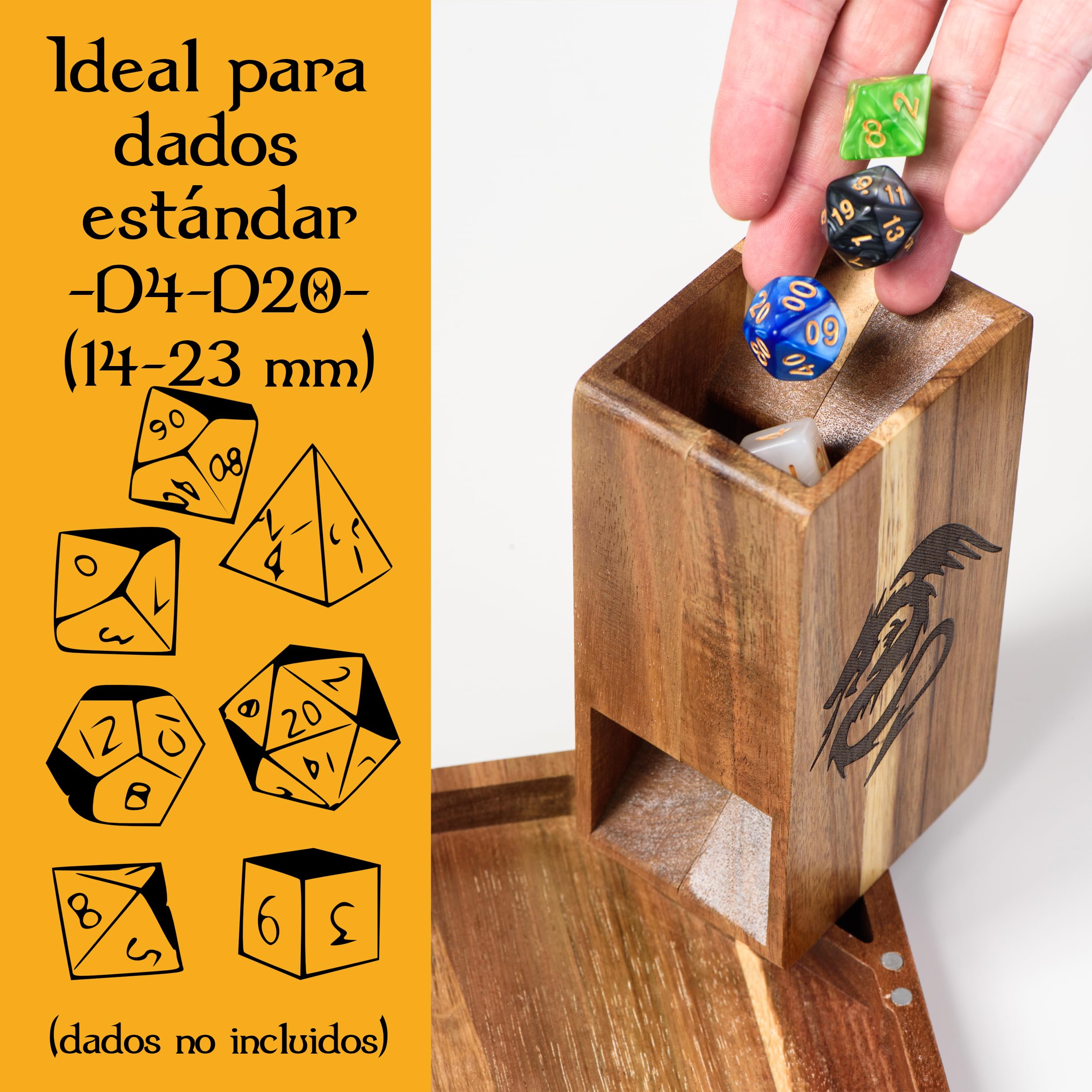 Tapeera Torre de Dados magnética de Madera con Bandeja para DND - Torre portátil con cámara de Dados, rodante para Juegos RPG y Mesa - Accesorios Mazmorras y Dragones