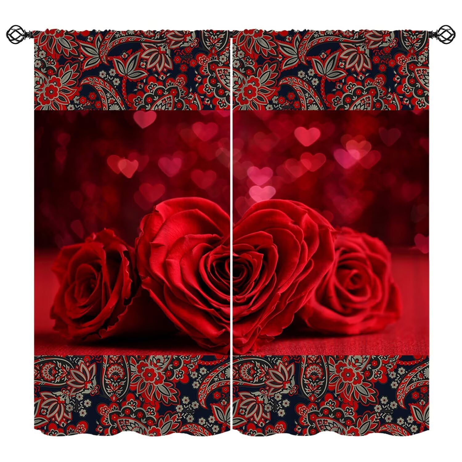 Red Rose Curtains, Romantic Valentines Rose Window Treatments Rose of Love Heart Blackout Drapes for Bedroom Kitchen Living Room Woman Home Decor W42xL63in