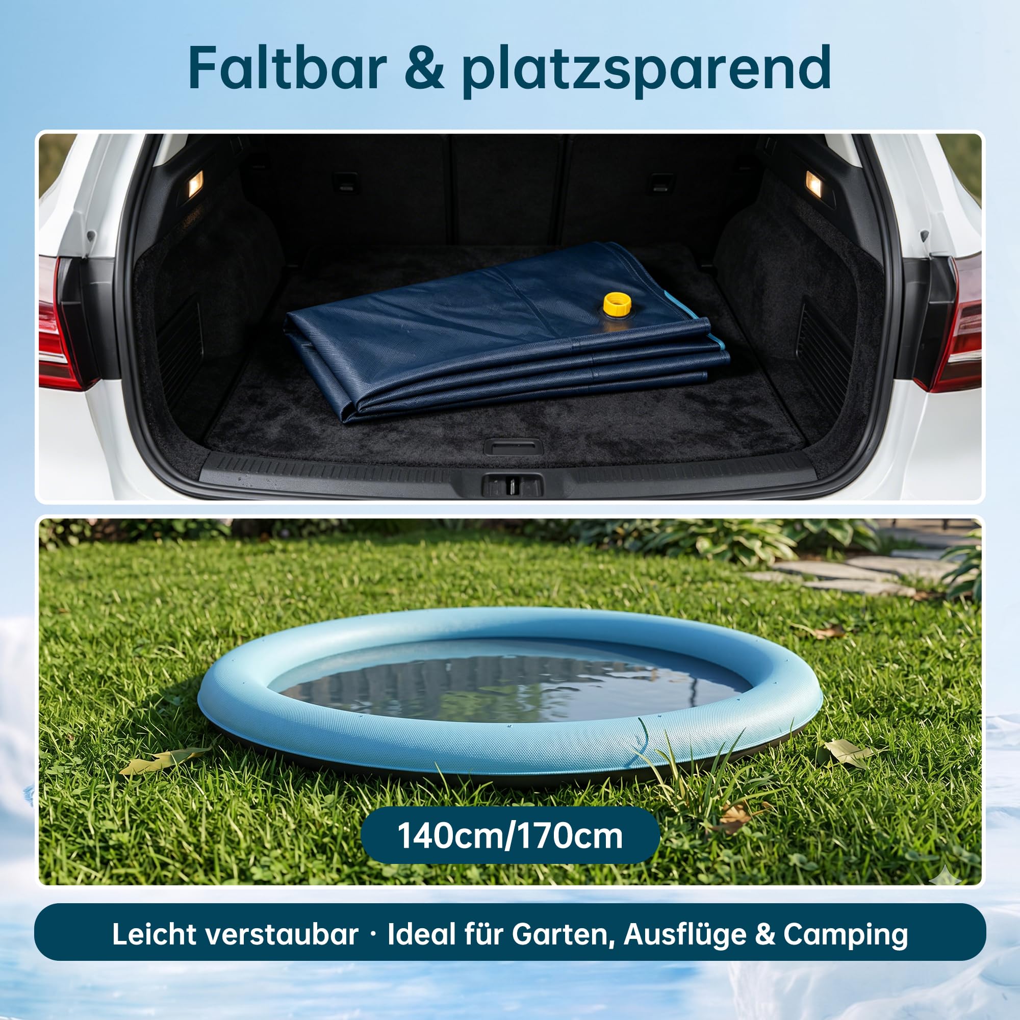 Wasserspielmatte Hundepool Splash Pad, Faltbare PVC Wasserspielmatte mit Anti-Rutsch-Boden, Keine Montage erforderlich, Geeignet für Garten und Outdoor im Sommer（140cm）