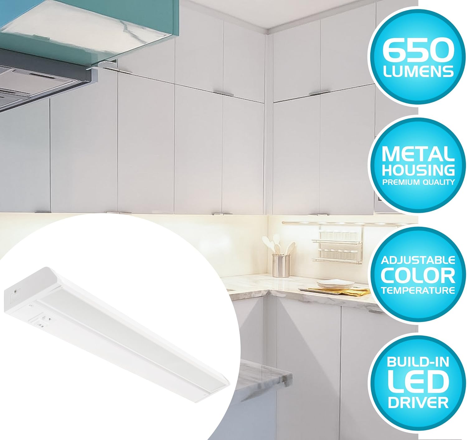 Westgate Lighting LED Undercabinet Light- Multi Color Temperature -Adjustable Angle- Best LED Under Cabinet Lights for Kitchen Office Home- High Lumen-120V- White Housing (24W)