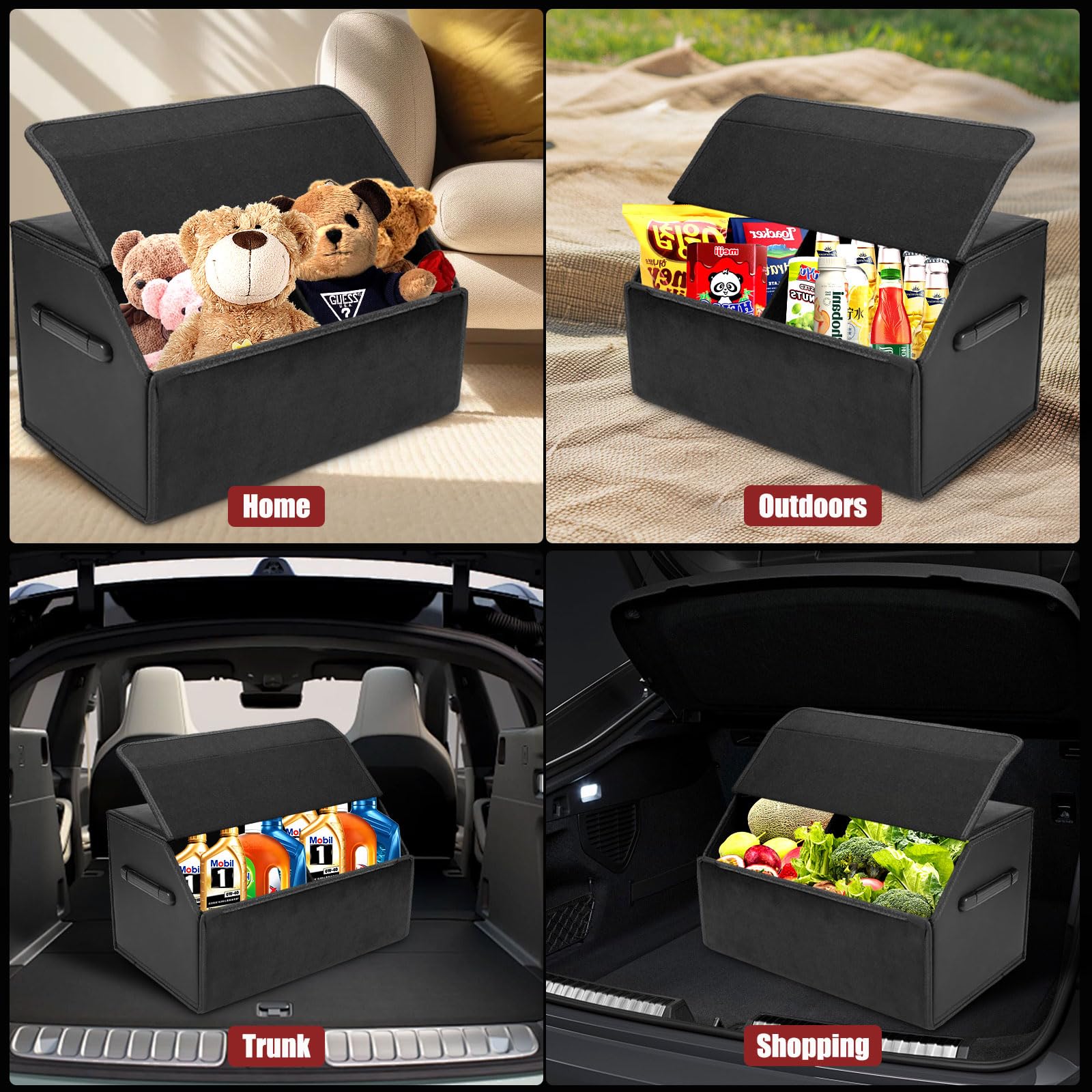 Contenitore per Bagagliaio Auto, Borsa Porta Attrezzi Veicoli, Borsa del Bagagliaio, Organizer per Auto Pieghevole, Organizer da Campeggio Impermeabile con Coperchio, in pelle