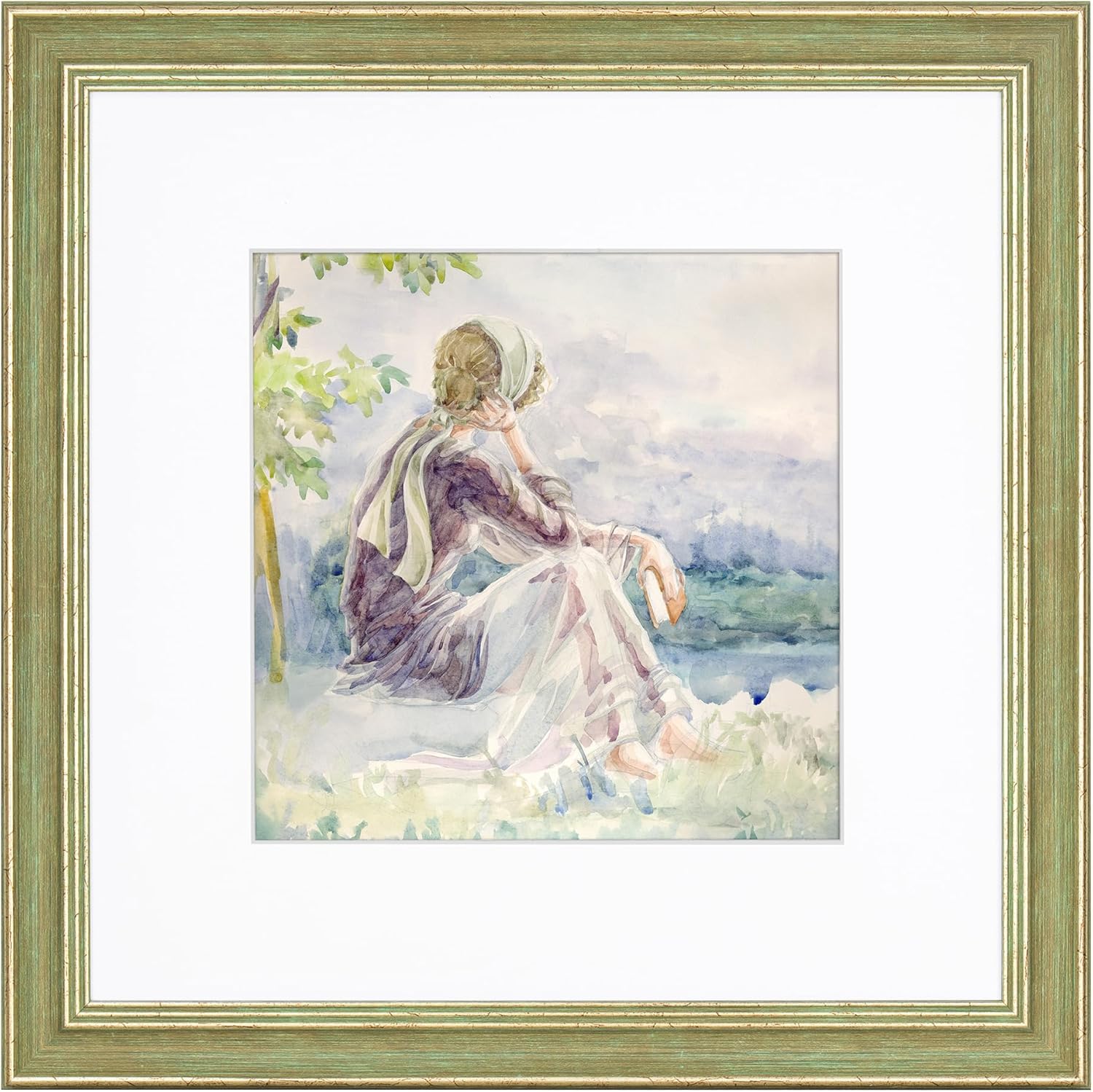 12x12 Picture Frame with mat for 8x8, Ornate Vintage 12''x12'' Square Frame with Plexiglass for Wall Tabletop Display, Farmhouse Rustic Distressed Wood Grain Decorative Retro Design Home Decor, Green Green 12x12