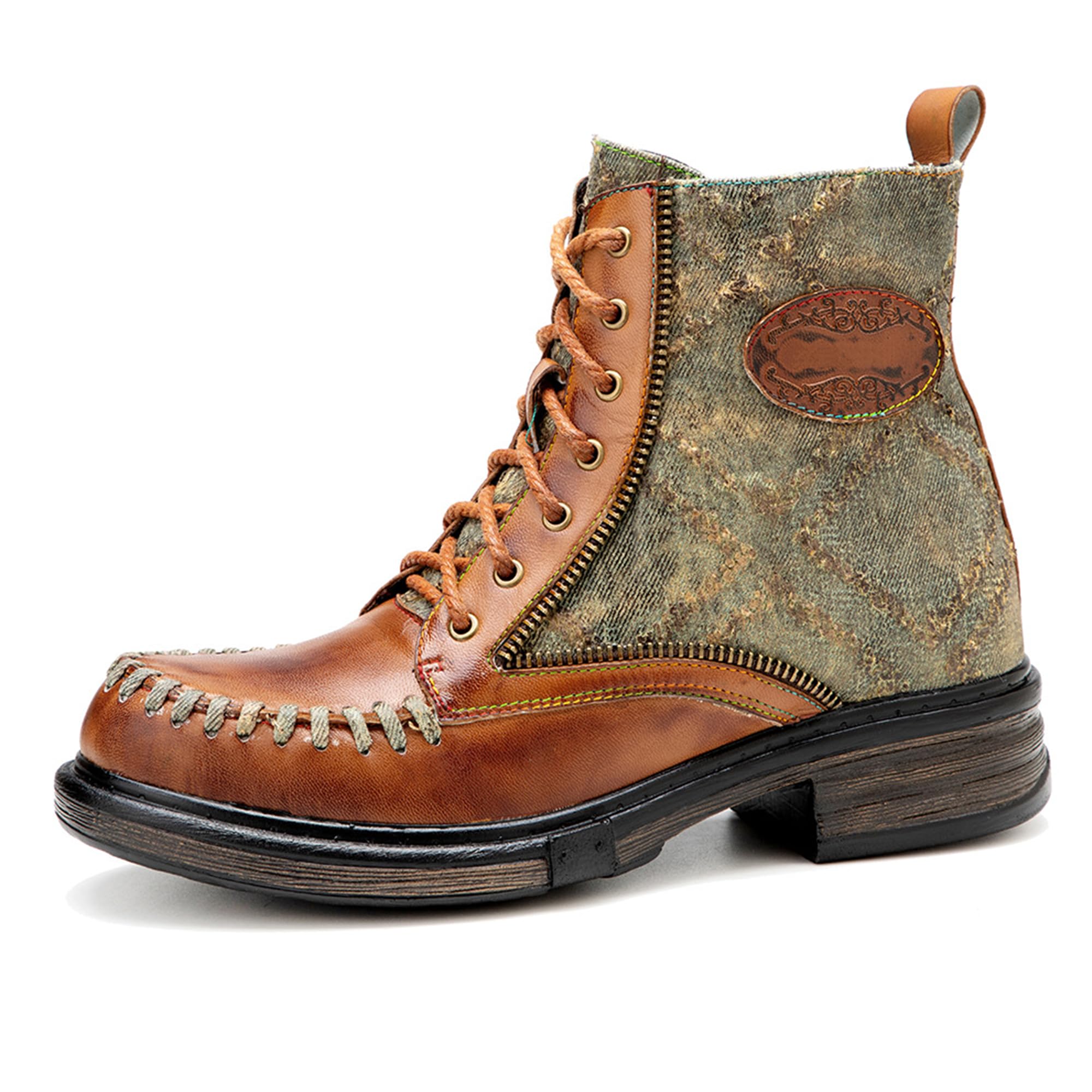 Women's Handmade Retro Lambskin High Heel Boots, Colorful Painting, Metallic Style - Fashion, Comfortable, Durable, Unique Minority Style