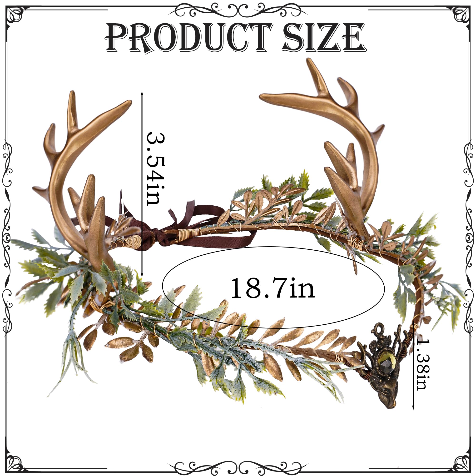 MOSTORY Woodland Gold Antler Crown Fairy Floral Circlet Headpiece