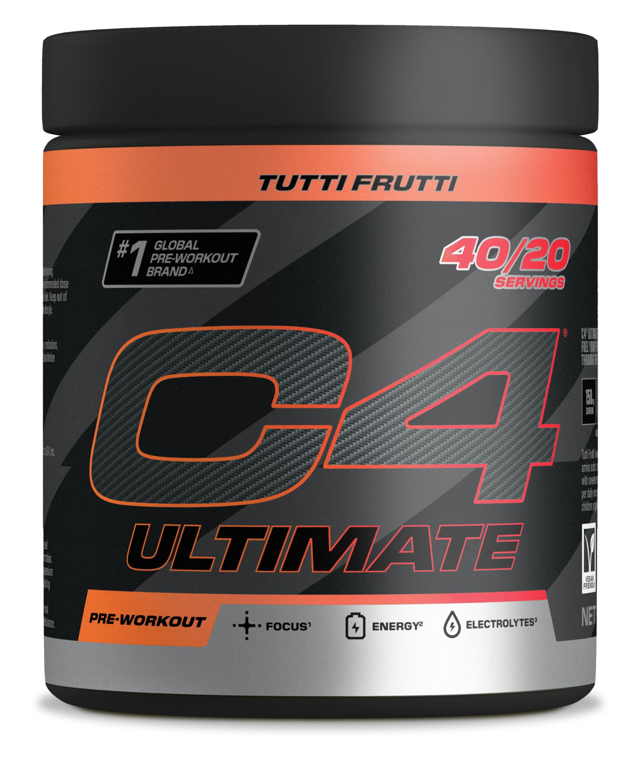 C4 Ultimate Pre Workout Powder Tutti Frutti 20 Servings, 40 if Single Scooped | Zero Sugar Pre Workout with Caffeine 300mg, L Citrulline 7000mg, Beta Alanine 4800mg, Vitamins and Electrolytes