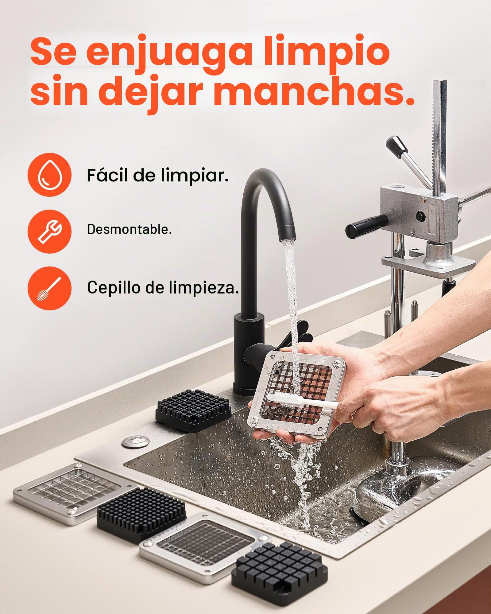 VEVOR Cortador de Papas Fritas Picador de Frutas y Verduras de Acero Inoxidable con 3 Cuchillas de Repuesto de 12,7/9,525/6,35 mm Cortador Manual de Papas para Restaurantes, Cocinas Domésticas