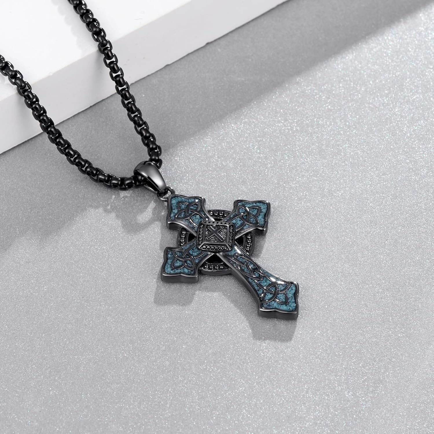 Cross Necklace for Men 925 Sterling Silver Turquoise Celtic Cross Necklace Religious Jewelry Gifts for Men Women - Image 3