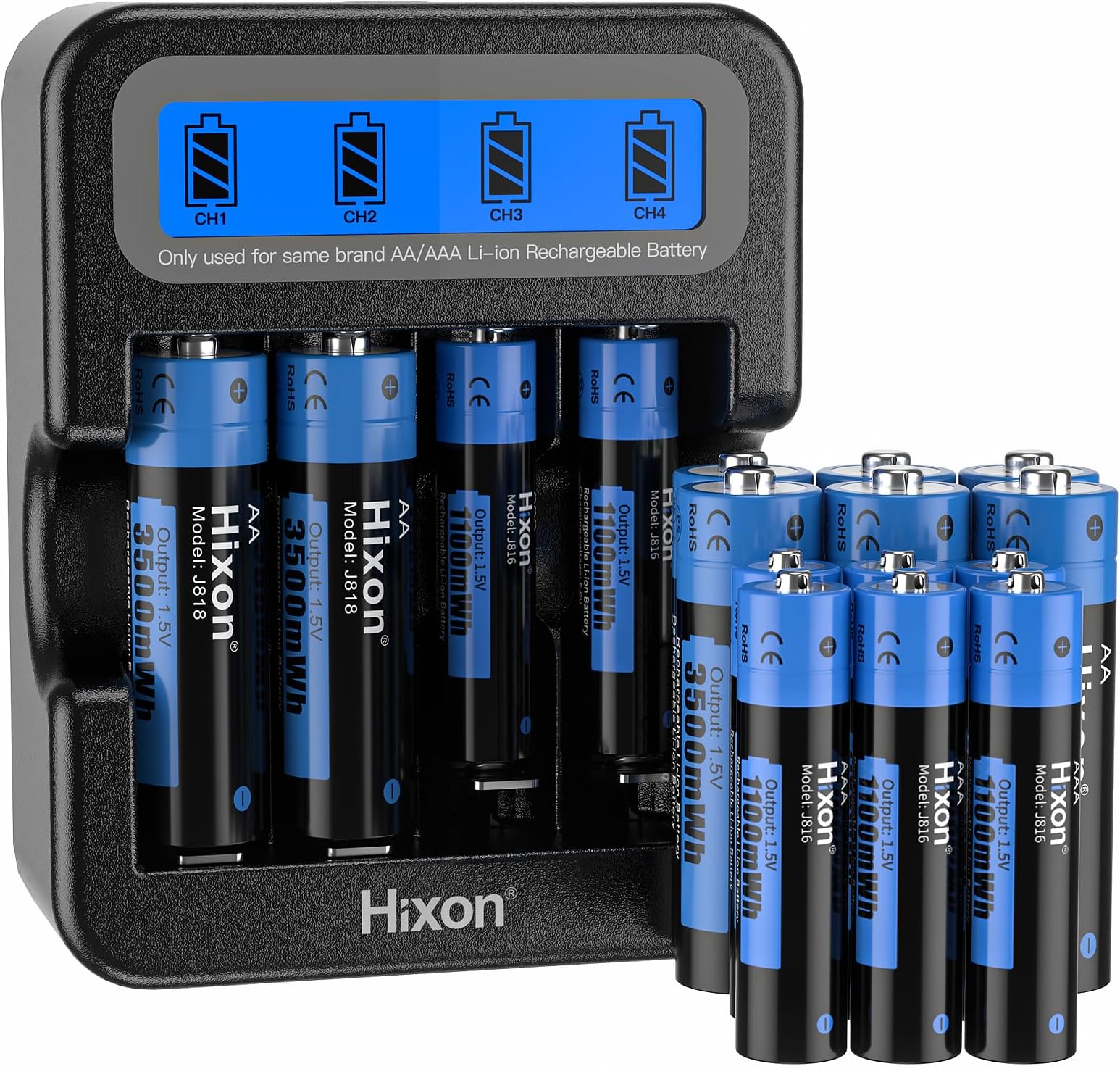 8x AA Lithium Akkus 3600mWh Mit Schnellladegerät - 1500 Ladezyklen Type-C Ladung
