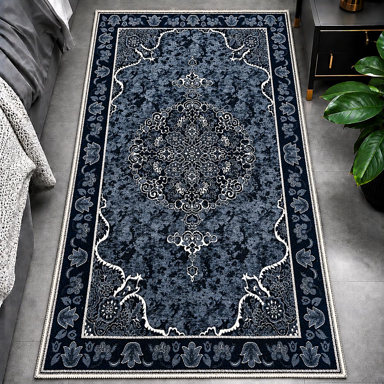 Premium Chenille Velvet Bedside Runner with Anti-Slip TPR Backing - Grey, Soft Anti Skid Bedroom Runner Carpet, Floor Rug for Bedside, Living Room, Hallway & Home Decor-image-10