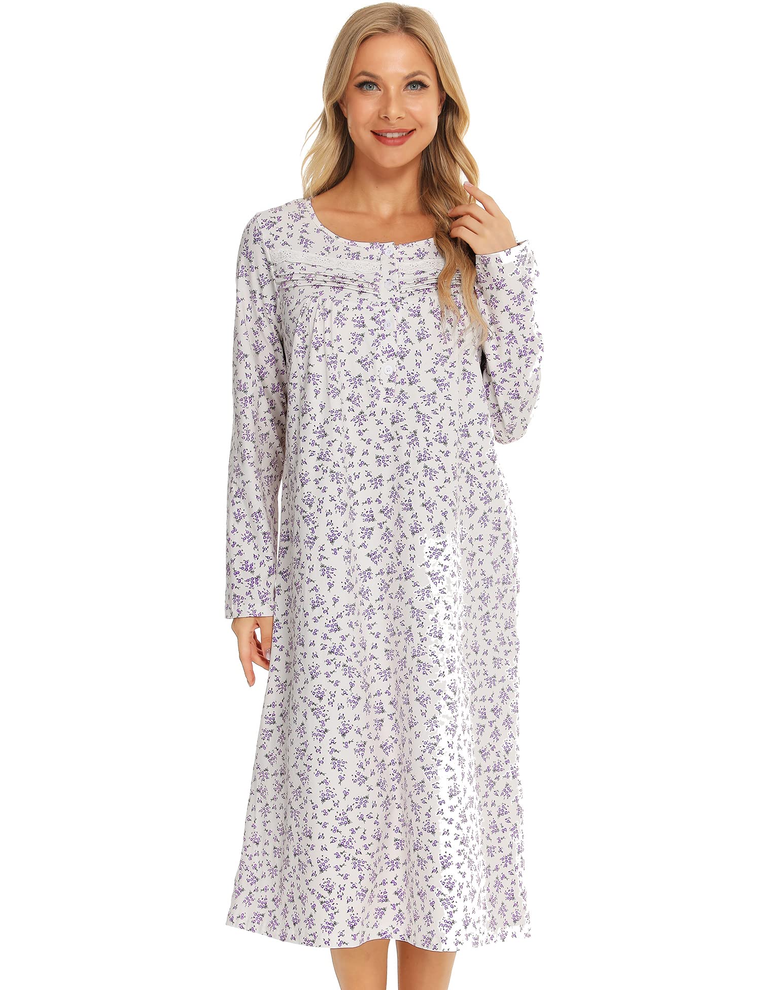 BloggerloveNightgowns for Women Soft 100% Cotton House Dress Short/Long Sleeve Night Gowns Comfy Sleepwear S-3XL