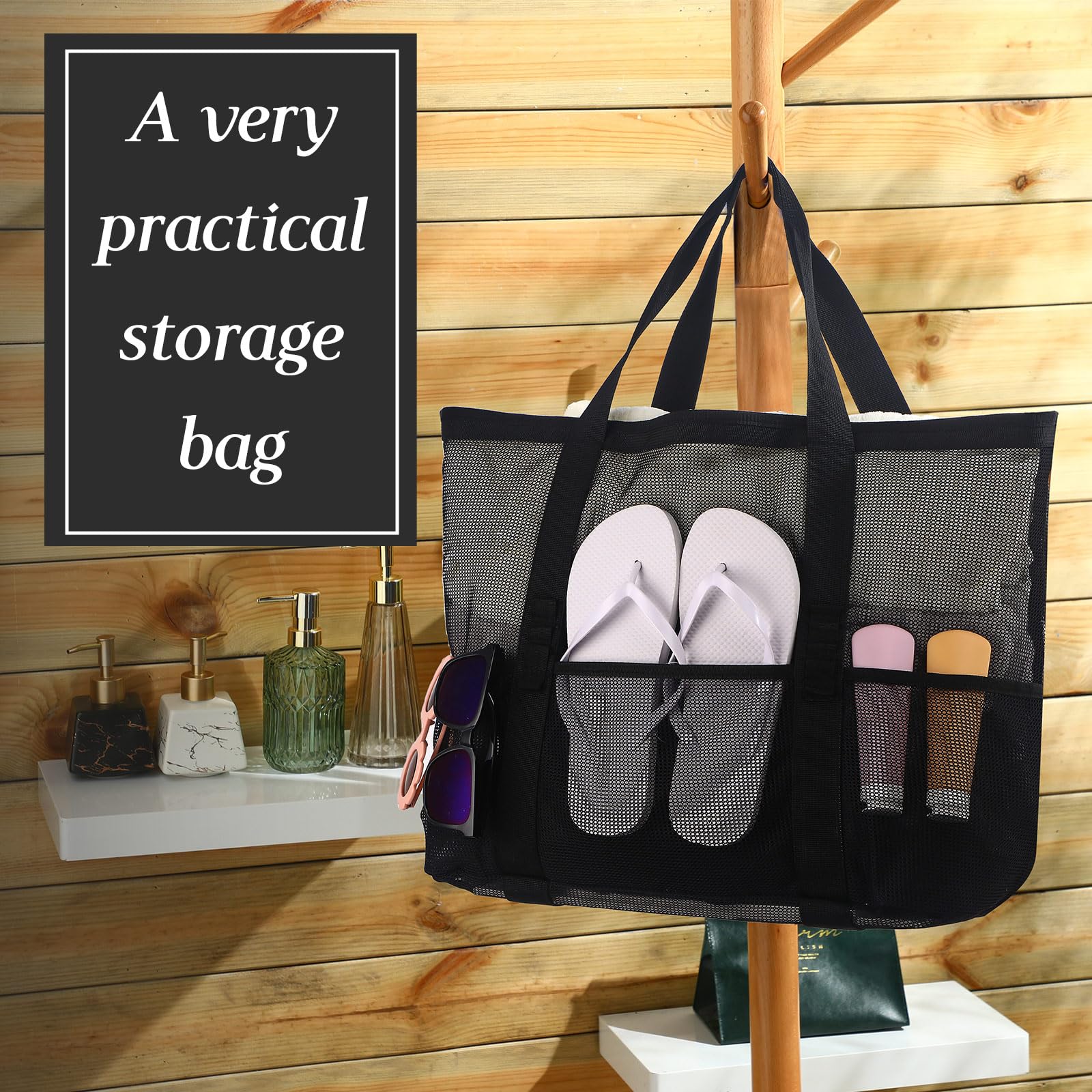 Hillban Grands sacs de plage en maille en vrac pour femmes