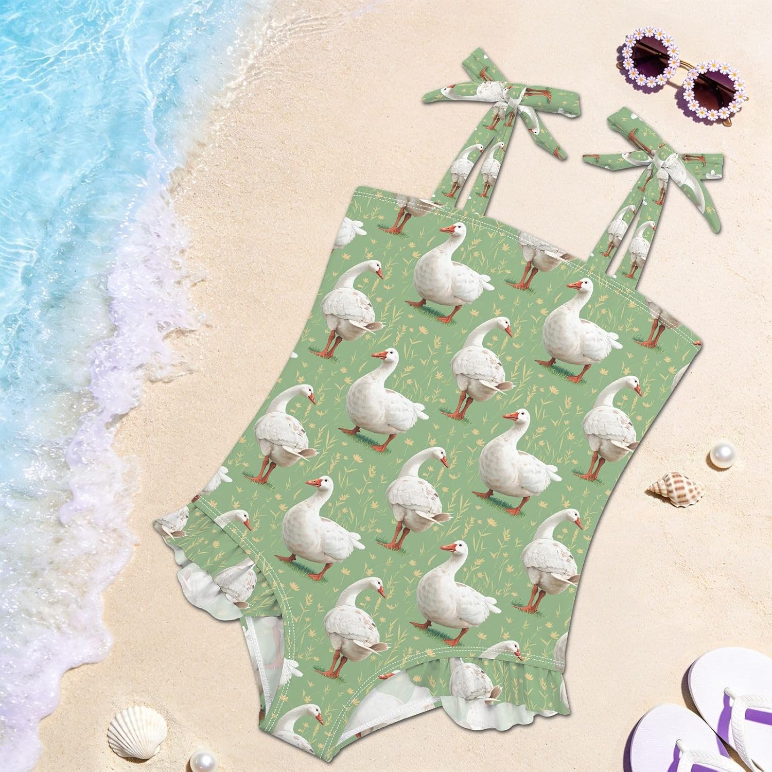 visesunny Toddler Girl Swimsuit Adjustable Strap Swimwear Leaf Grassland Goose Bathing Suits for Girls 18M-6Y