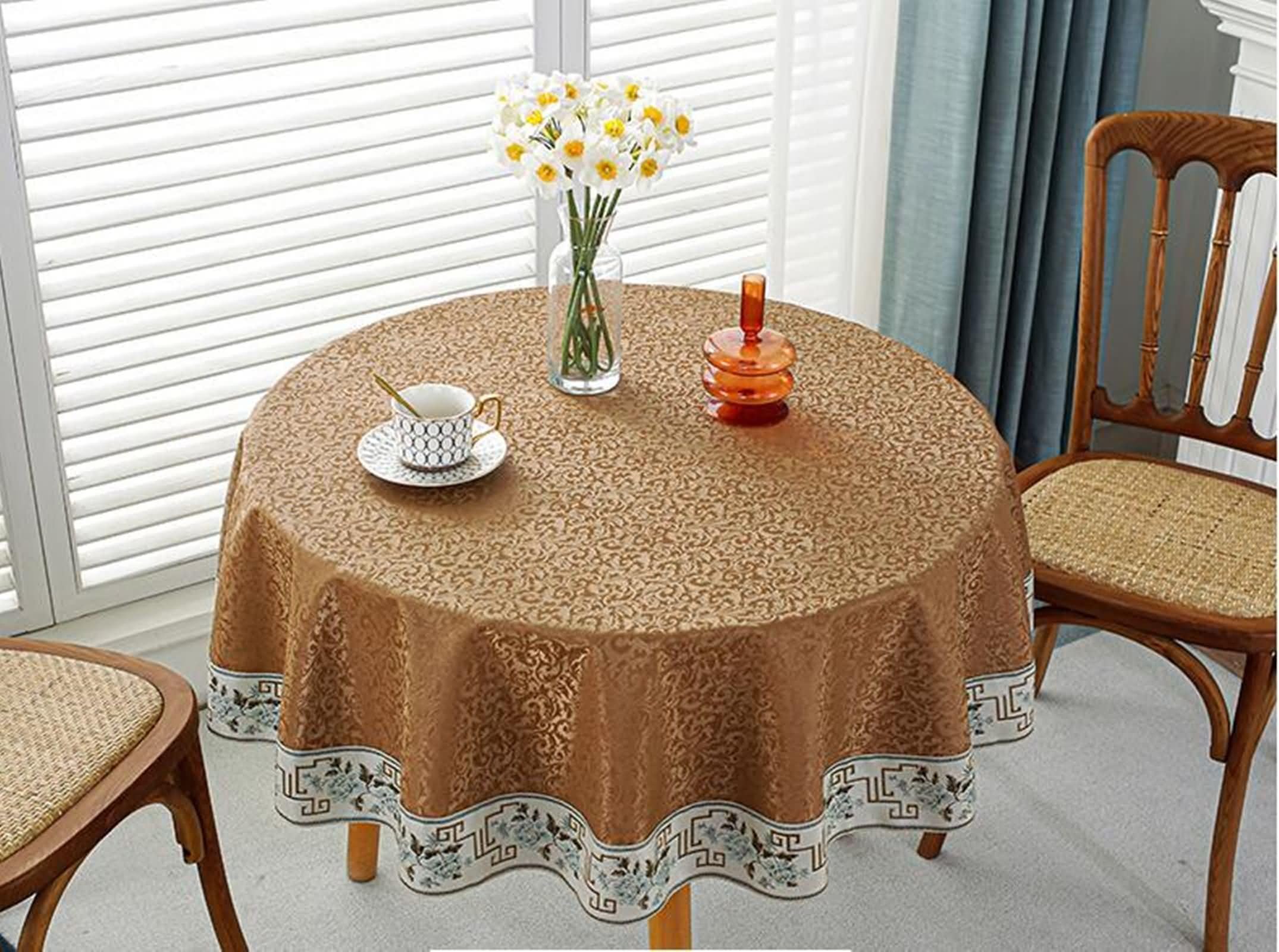 Nappe de salle à manger ronde 200 cm style vigne pour repas de famille sans tache en cuir PU