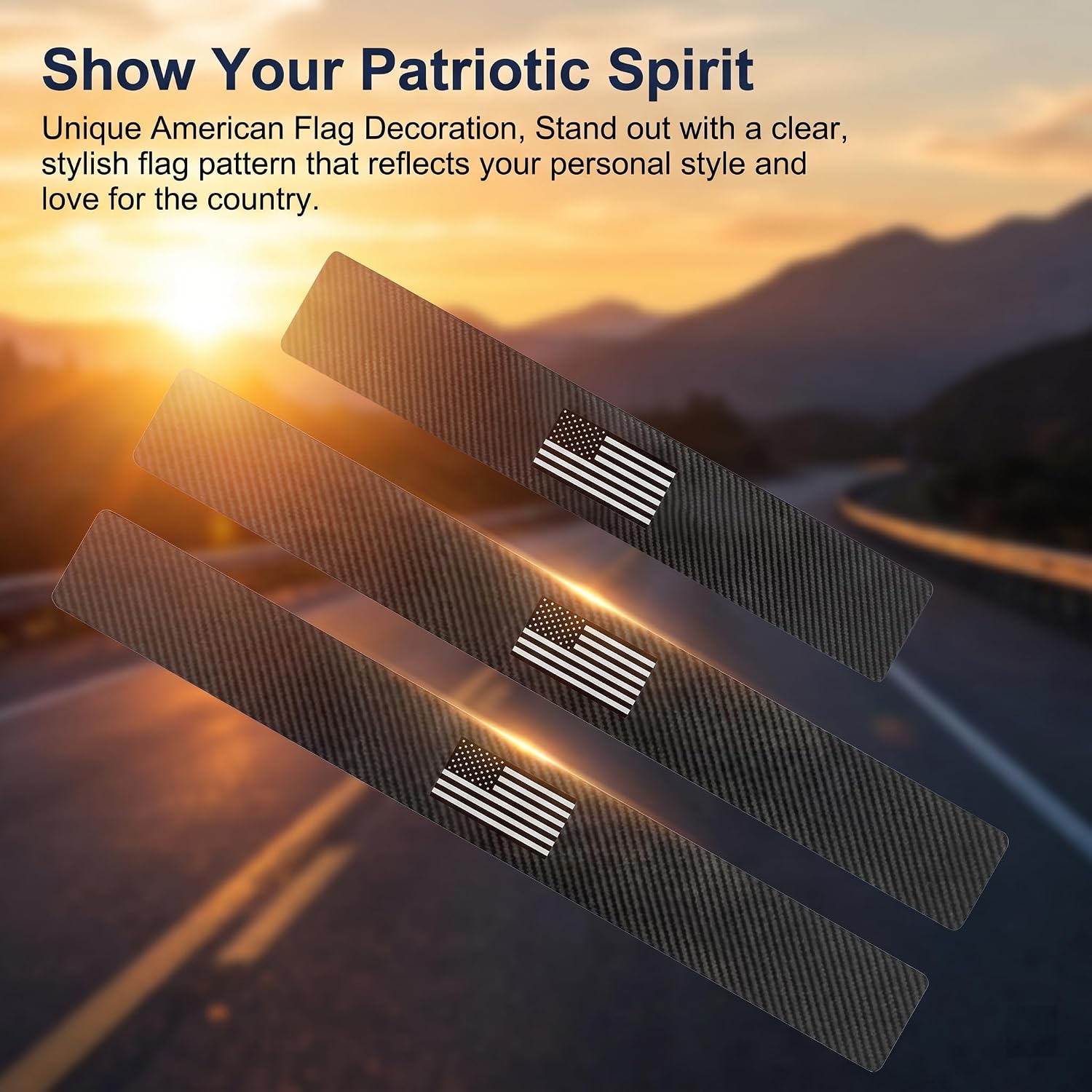 4 PCS American Flag Car Door Sill Protectors, Carbon Fiber Leather Waterproof Decoration Strip, Non-slip Anti-scratch Entry Guard Film, Self-adhesive Protection Pad for Car Truck SUV (Black)