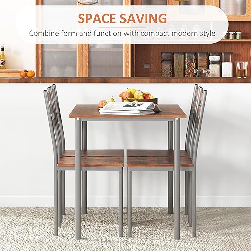Miniatura 3 de HOMCOM Moderno juego de mesa de comedor para 4, juego de mesa de cocina de 5 piezas, mesa de comedor rectangular y 4 sillas para espacios pequeños,