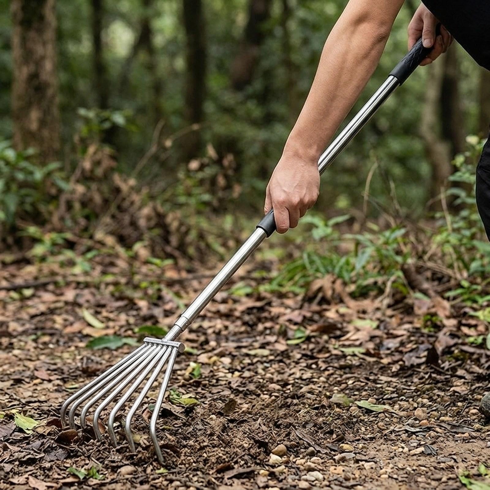 Sharplace Râteau à de jardin robuste, design ergonomique et polyvalent, en acier inoxydable pour ramasser les débris en profondeur et les feuilles, 3 et 7 Dents