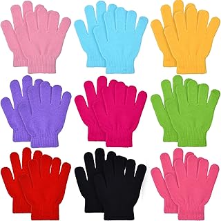 9 Pairs Kids Magic Knitted Gloves Winter Warm Stretchy Full Fingers Gloves for Boys Girls (Vibrant Colors)