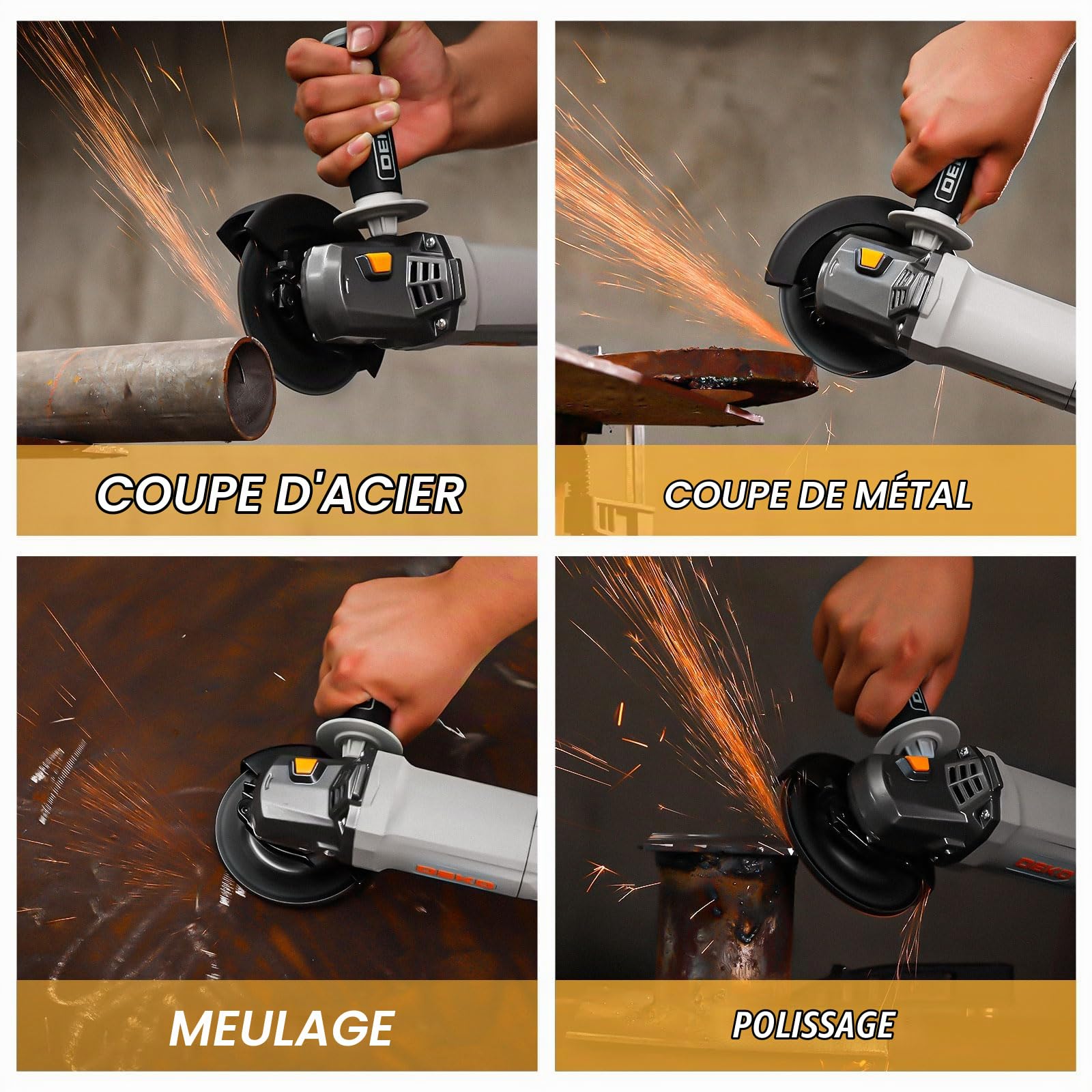 DEKOPRO Meuleuse d'Angle 900W: Ø 125mm Longues Poignées Meuleuse d'Angle Électrique avec Poignée Auxiliaire, Capot de Protection, Écrou de Serrage, Clé à Ergots, pour Meulage, Tronçonnage