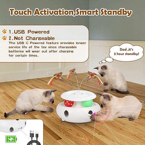 Miniatura 4 de Juguetes para gatos, juguetes interactivos 3 en 1 para gatos de interior, juguete interactivo automático recargable con mariposa aleteante, sensor