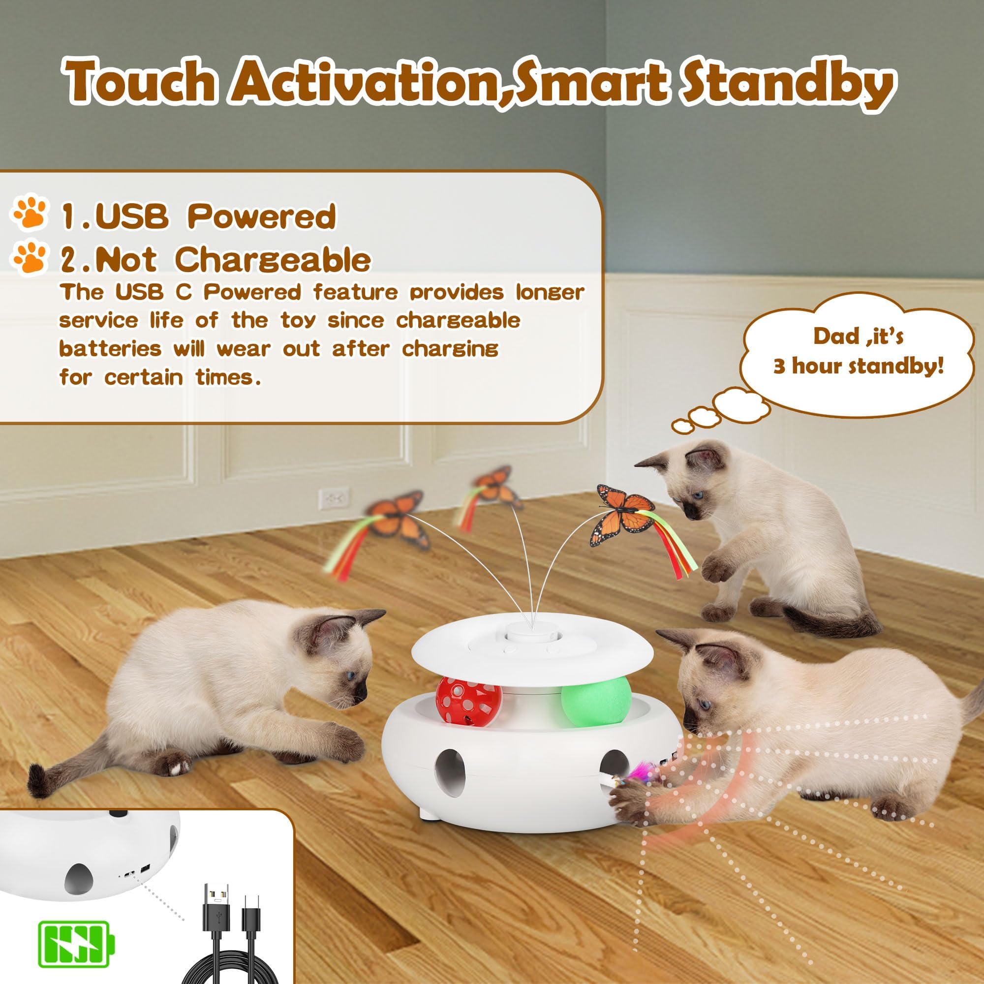 3-in-1 Automatico Interattivo Elettronico Moving Agbush Piuma (Bianco)