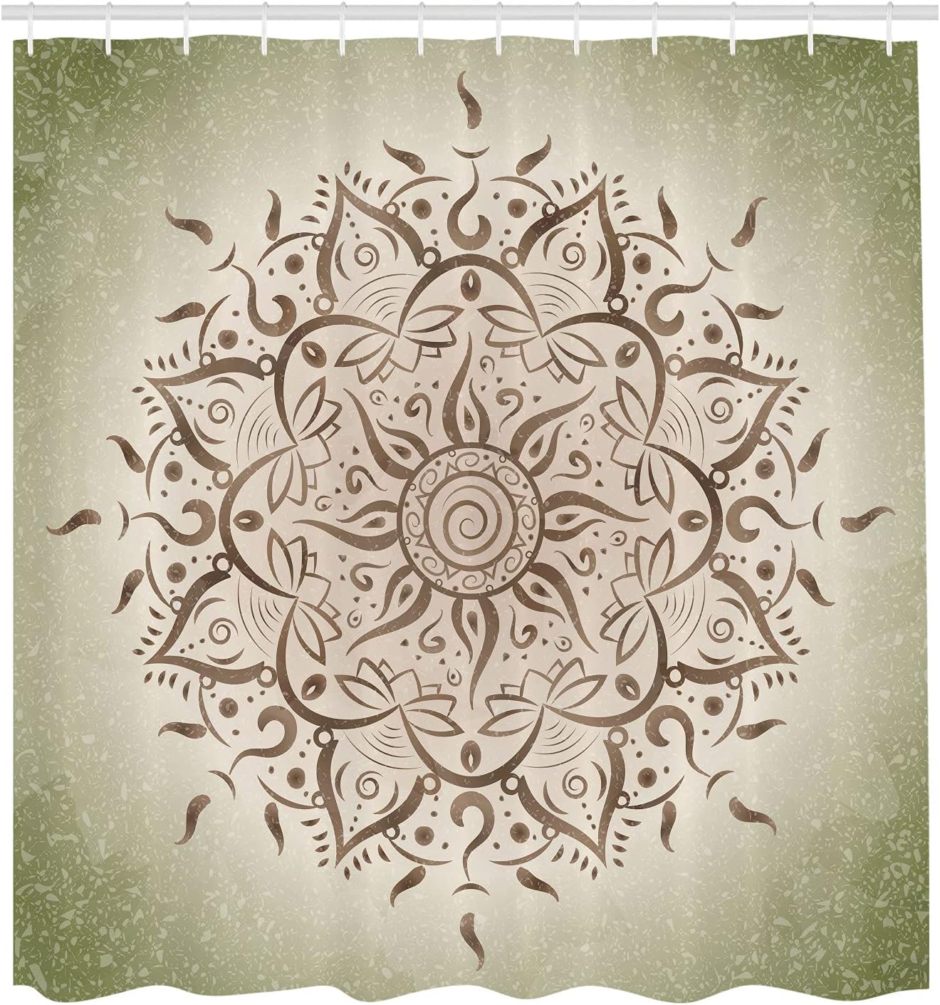 Ambesonne Lotus Shower Curtain, Sun Pattern Ombre Effect of Mandala Culture Traditonal Oriental Print of Art, Cloth Fabric Bathroom Decor Set with Hooks, 70" Long, Pale Khaki