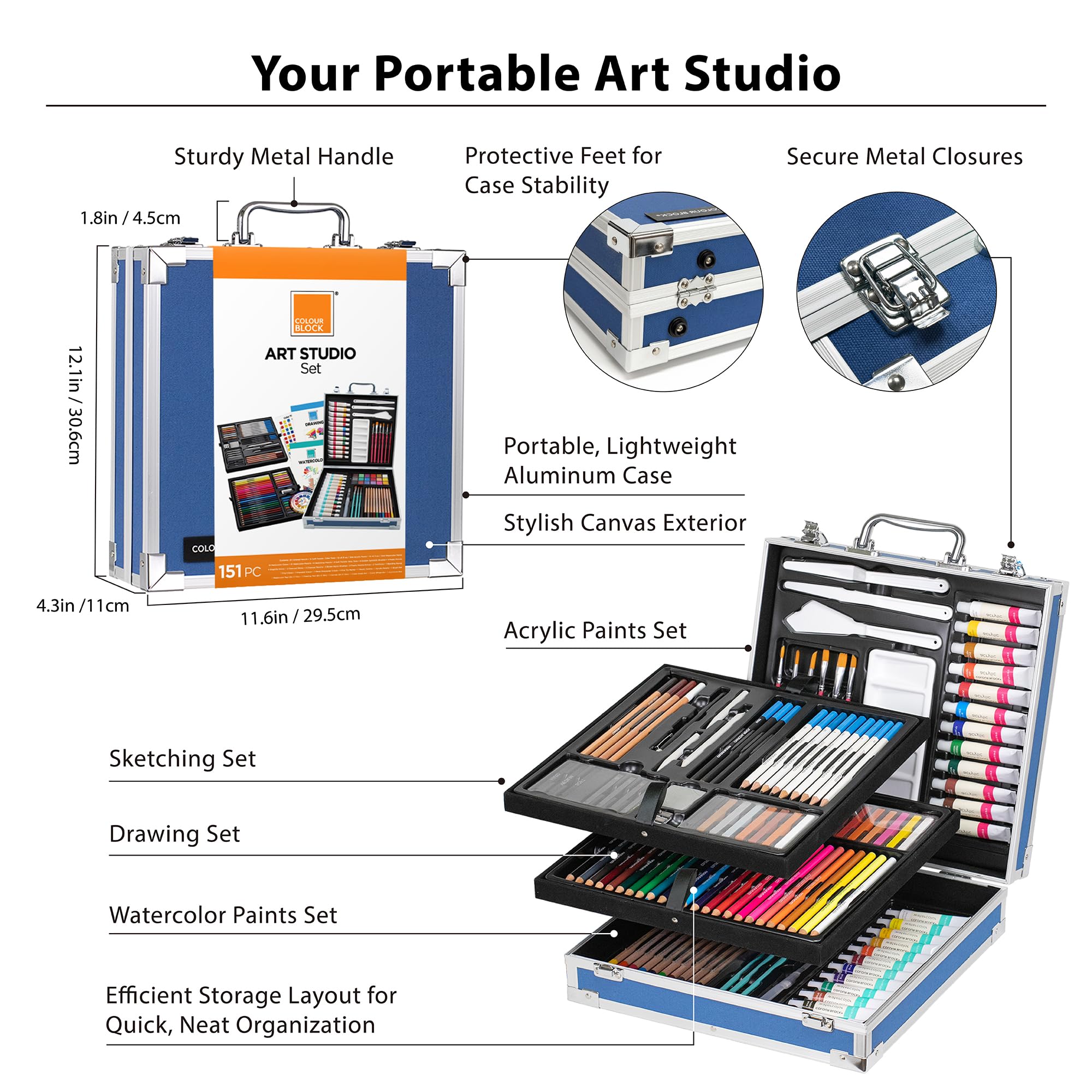 Colour Block Art Set: 151 Piece Professional Art Supplies -6 Colour Block Art Set: 151 Piece Professional Art Supplies -6